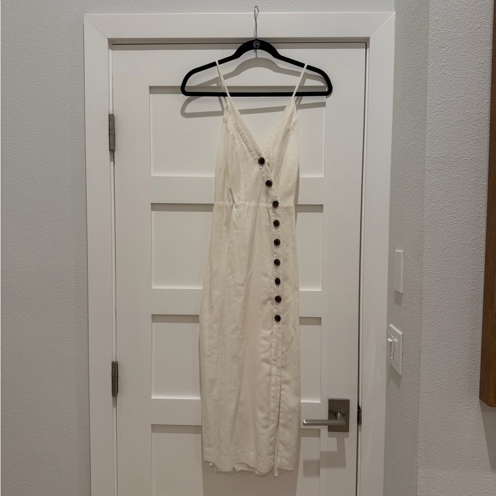 Urban Outfitters Cream Linen Midi Dress with Button Detail